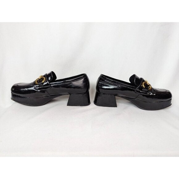 Jeffrey Campbell 7 Student Black Patent Leather Heel Shoes Loafer Bit Grunge - Picture 14 of 16